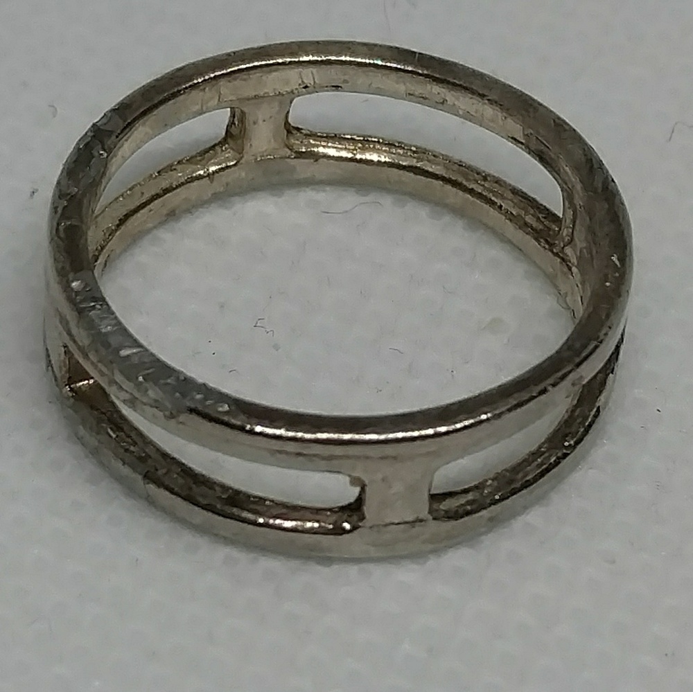 Vintage geometric open work silver tone ring